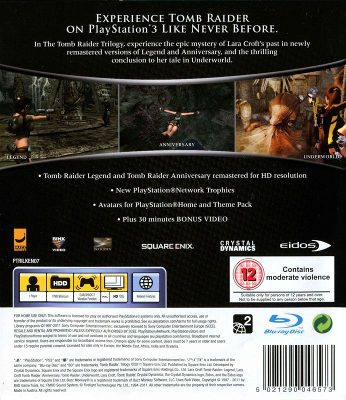 Back Cover for The Tomb Raider Trilogy (PlayStation 3)