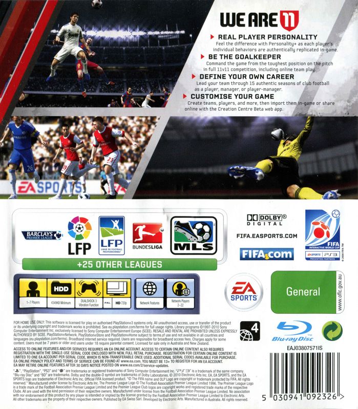 Back Cover for FIFA Soccer 11 (PlayStation 3)