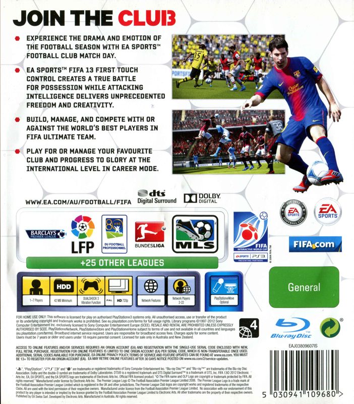 Back Cover for FIFA Soccer 13 (PlayStation 3)
