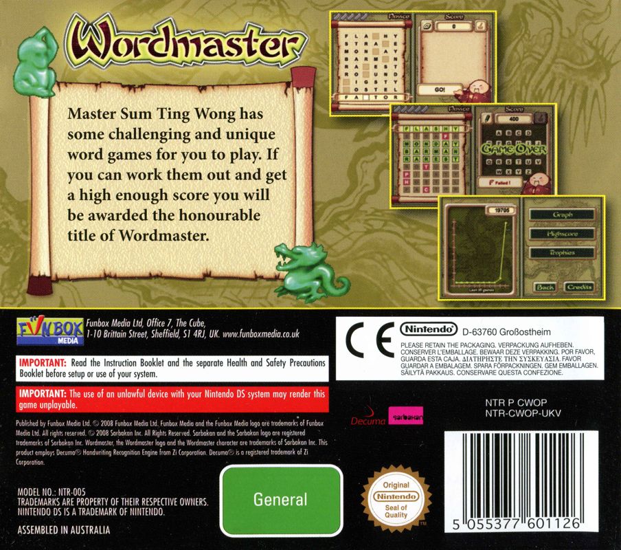Back Cover for Wordmaster (Nintendo DS)