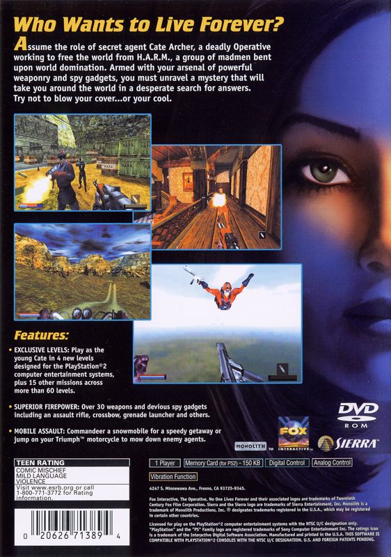 Back Cover for The Operative: No One Lives Forever (PlayStation 2)