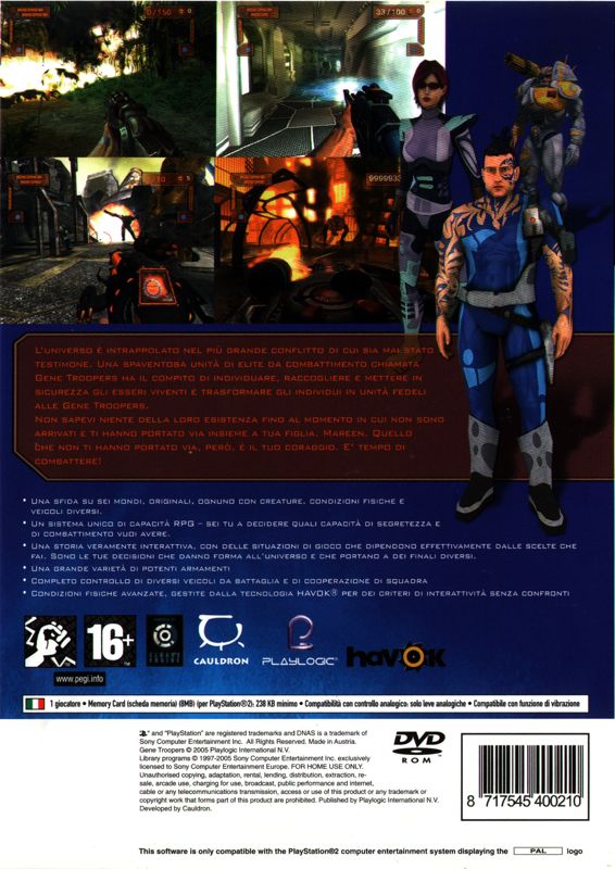 Back Cover for Gene Troopers (PlayStation 2)