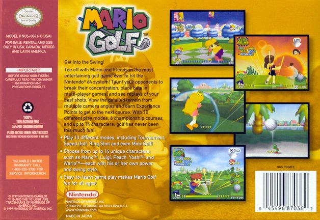 Back Cover for Mario Golf (Nintendo 64)