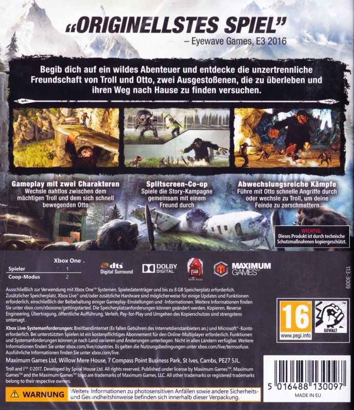 Back Cover for Troll and I (Xbox One)