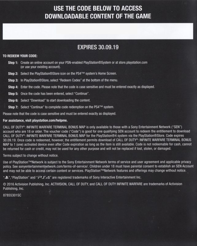 Extras for Call of Duty: Infinite Warfare (PlayStation 4): DLC Code - Left Inlay