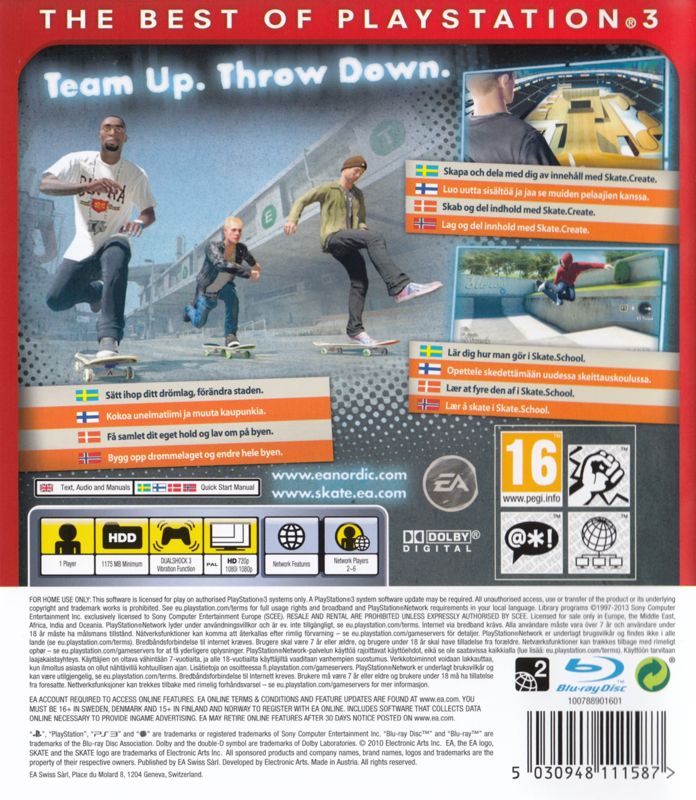 Back Cover for skate 3 (PlayStation 3) (Essentials release)