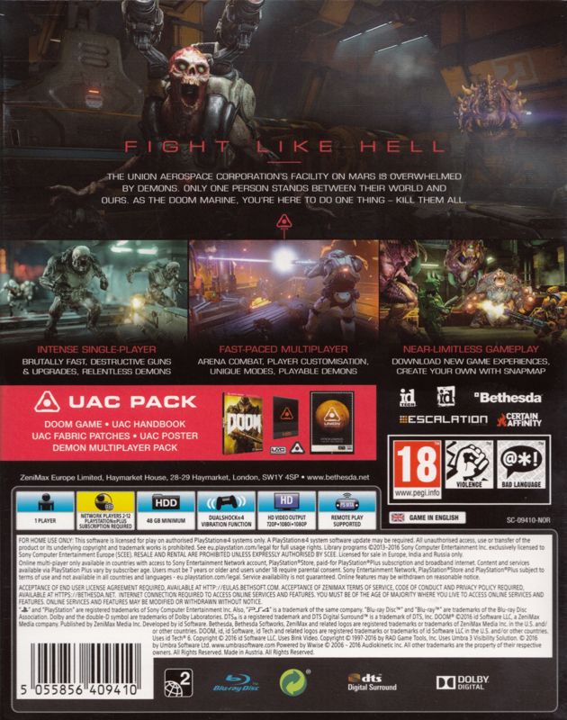 Back Cover for Doom (UAC Pack) (PlayStation 4)