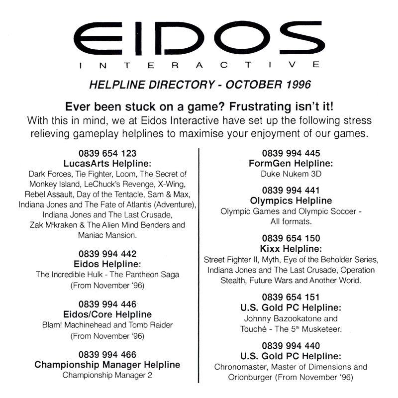 Advertisement for Eradicator (DOS): Helpline - Front
