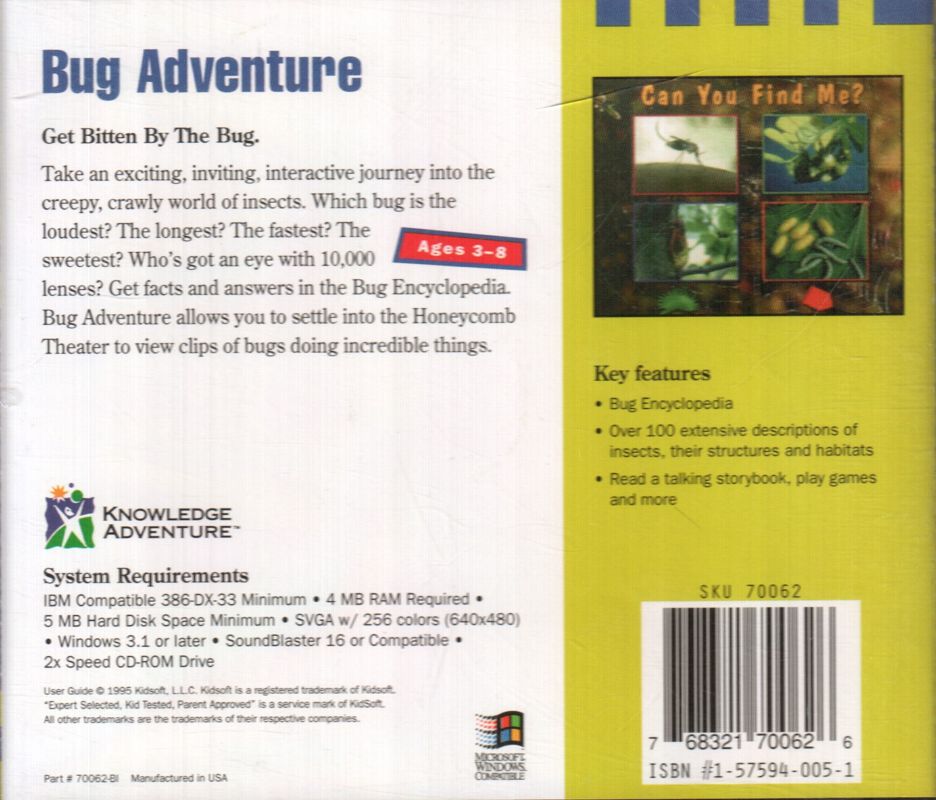 Back Cover for Bug Adventure (DOS and Windows 3.x)
