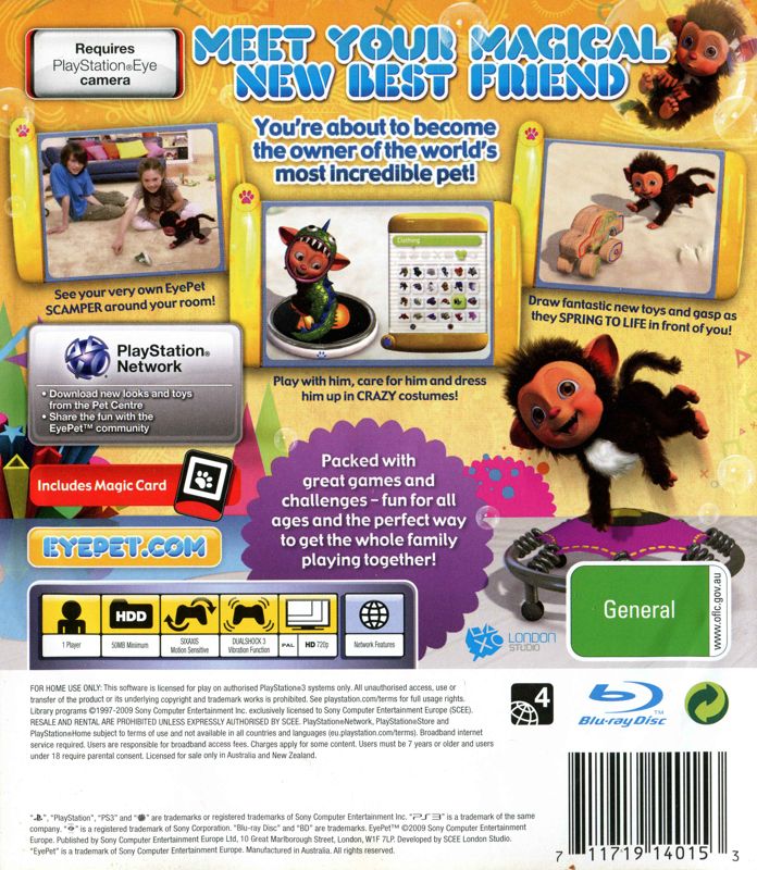 Back Cover for EyePet (PlayStation 3)