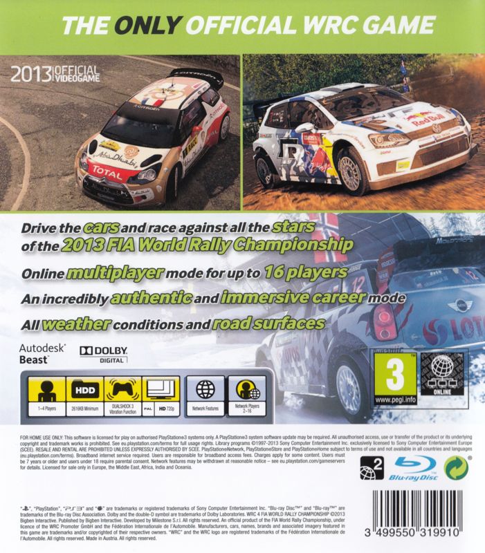 Back Cover for WRC 4: FIA World Rally Championship (PlayStation 3)