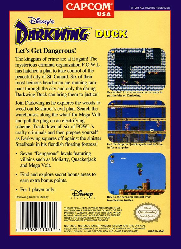 Back Cover for Disney's Darkwing Duck (NES)