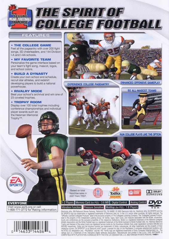 Back Cover for NCAA Football 2003 (PlayStation 2)