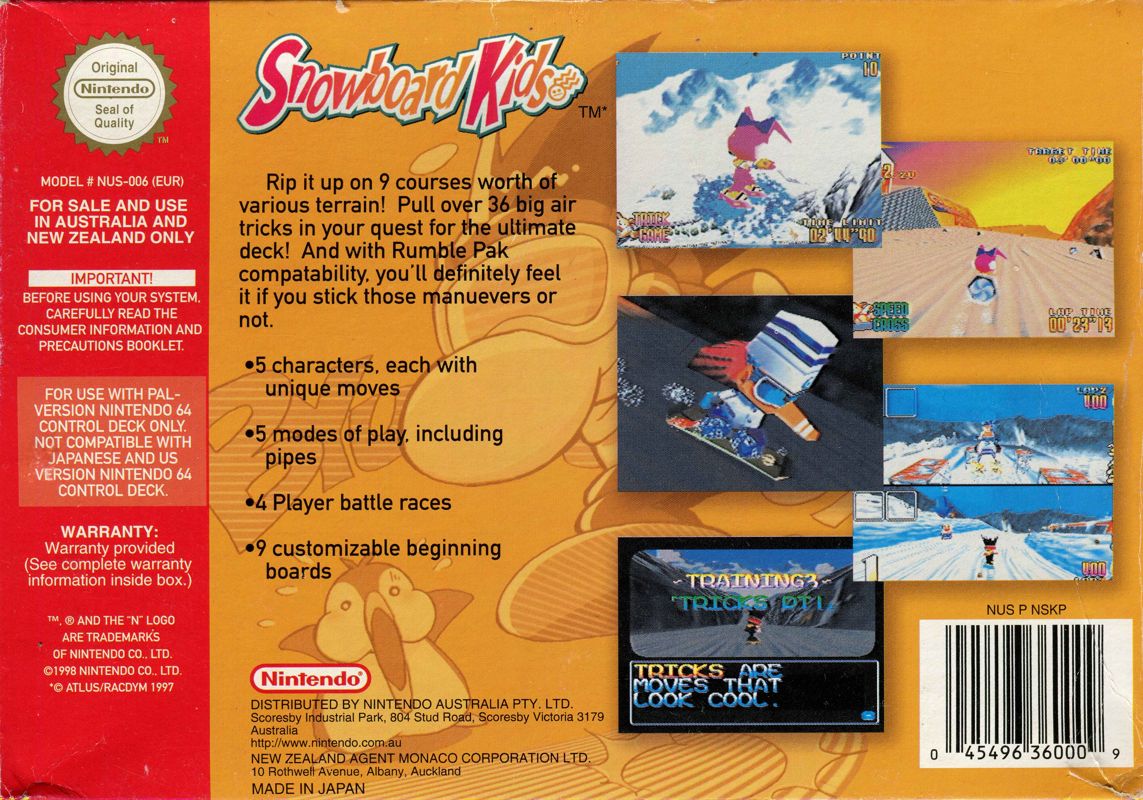 Back Cover for Snowboard Kids (Nintendo 64)