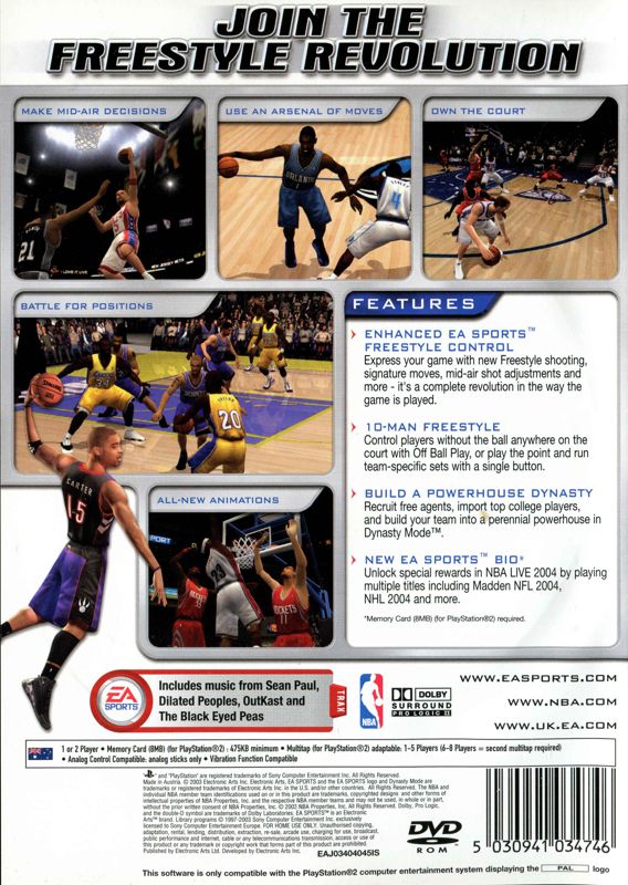 Back Cover for NBA Live 2004 (PlayStation 2)