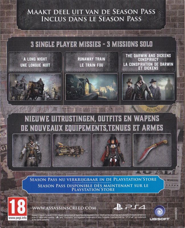 Advertisement for Assassin's Creed: Syndicate (PlayStation 4): Season Pass Flyer - Back