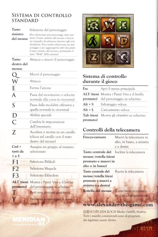 Manual for Alexander: The Heroes Hour (Windows): Back - Reference Card