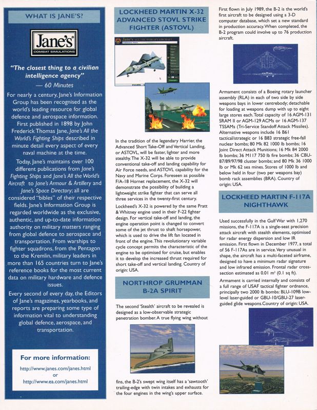 Inside Cover for Jane's Combat Simulations: ATF - Advanced Tactical Fighters (DOS): Right