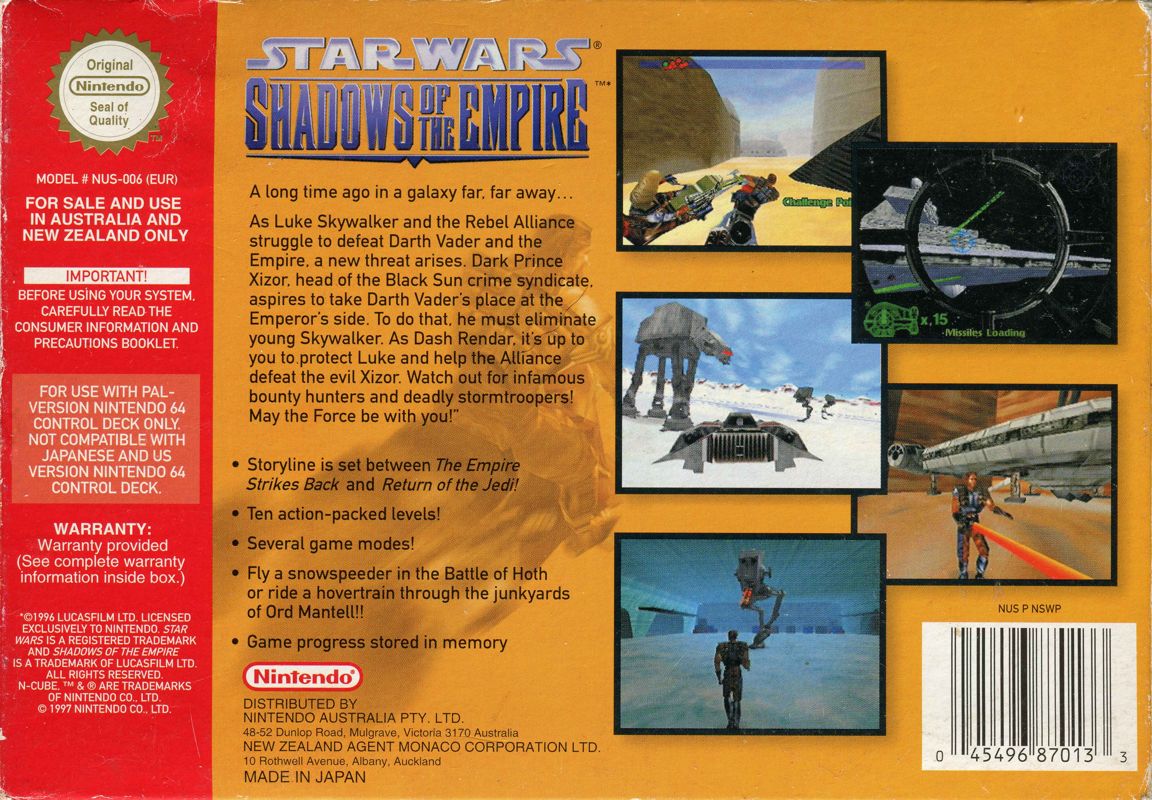 Back Cover for Star Wars: Shadows of the Empire (Nintendo 64)