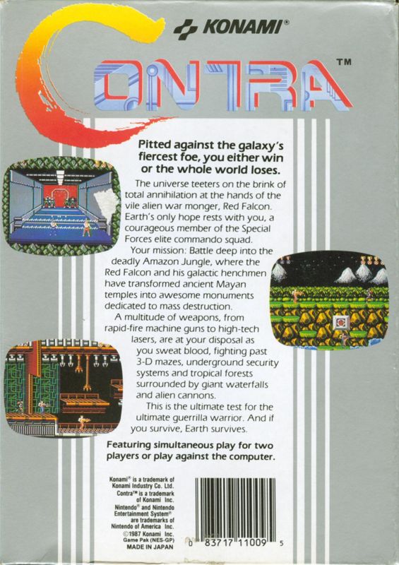 Back Cover for Contra (NES)