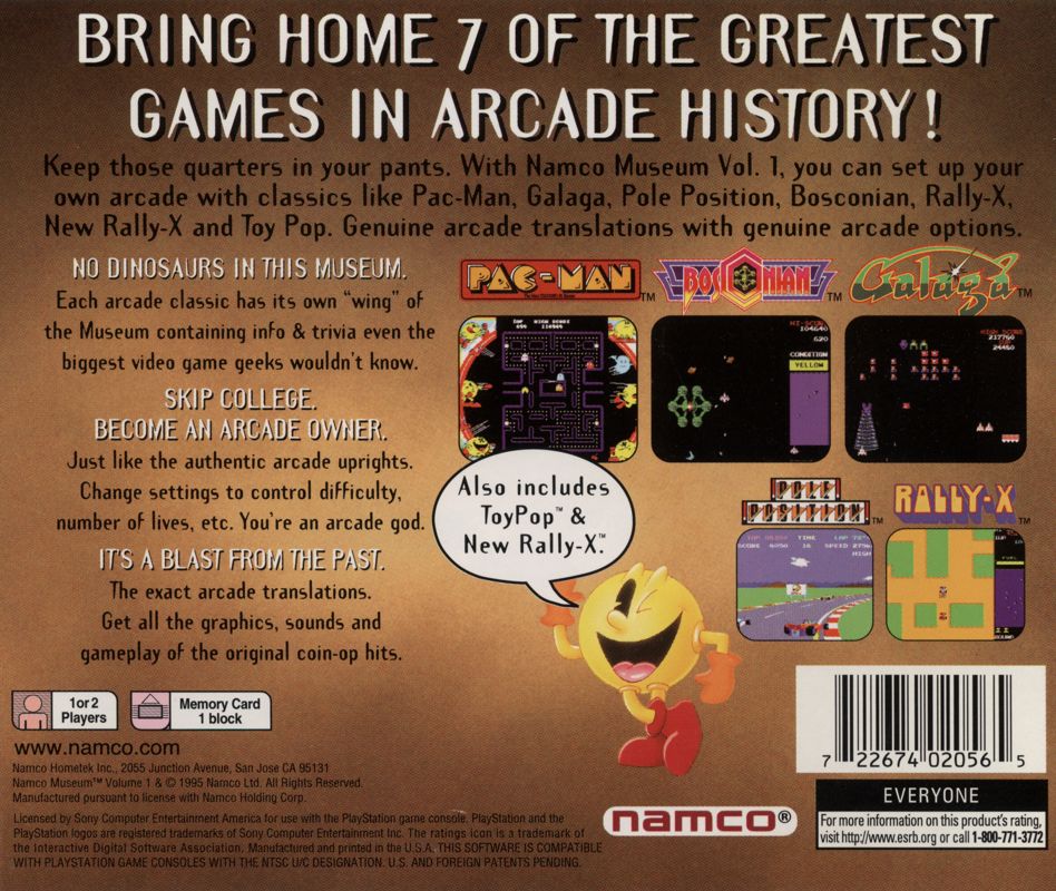 Back Cover for Namco Museum Vol. 1 (PlayStation) (Greatest Hits release)