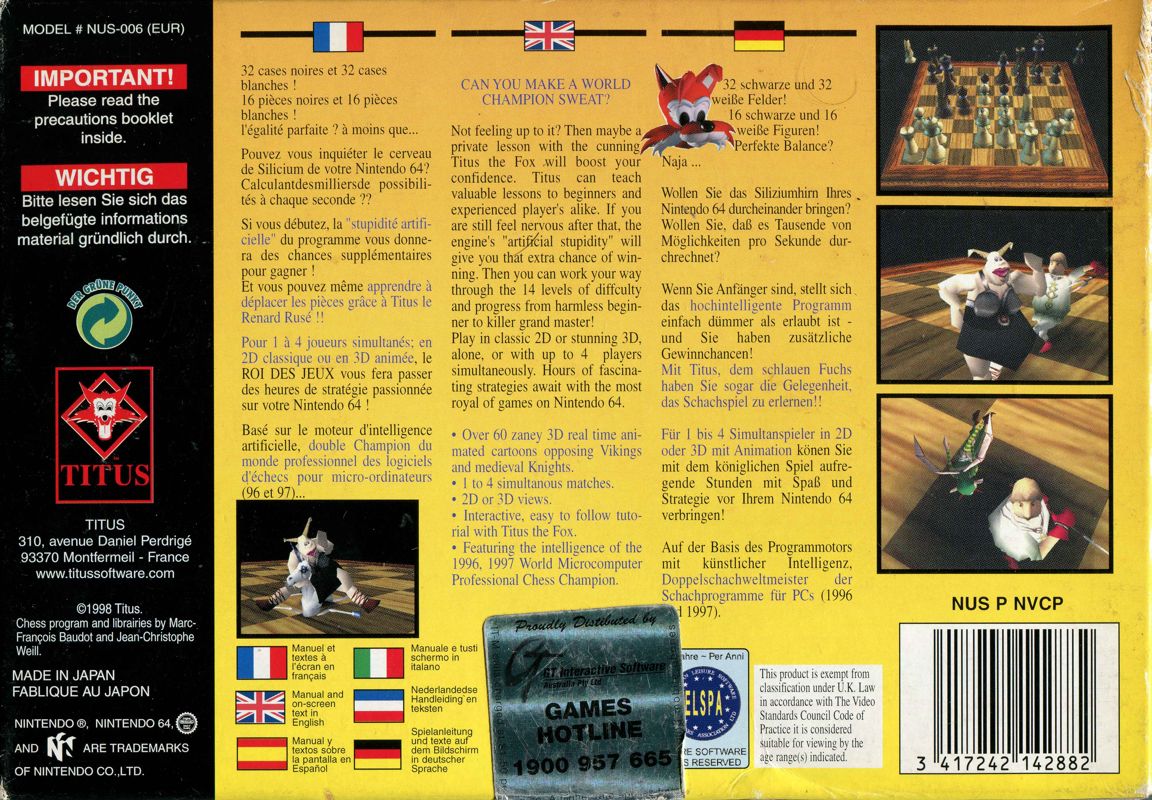 Back Cover for Virtual Chess 64 (Nintendo 64)