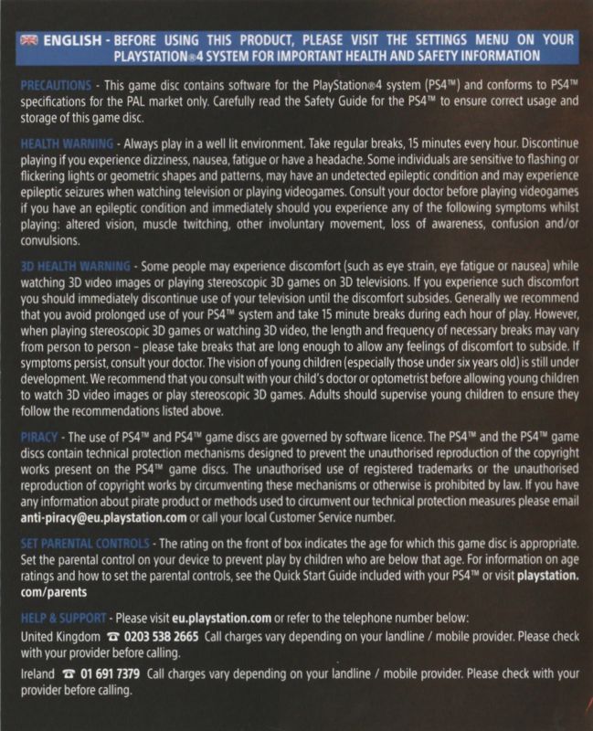 Reference Card for Doom (PlayStation 4): Back