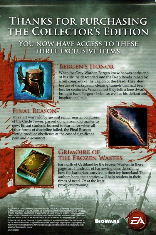 Extras for Dragon Age: Origins (Collector's Edition) (Windows): Download code for exclusive in-game items - Front