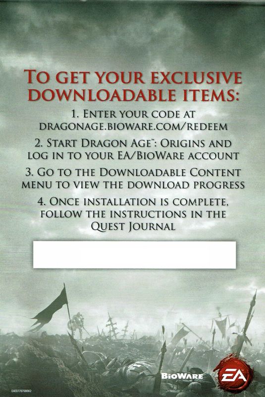 Extras for Dragon Age: Origins (Collector's Edition) (Windows): Download code for exclusive in-game items - Back