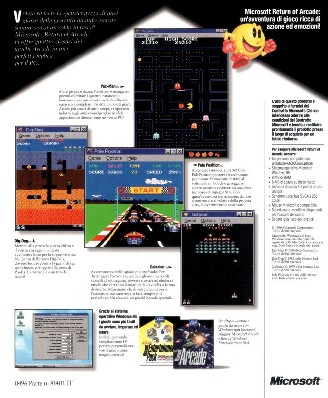 Back Cover for Microsoft Return of Arcade (Windows)