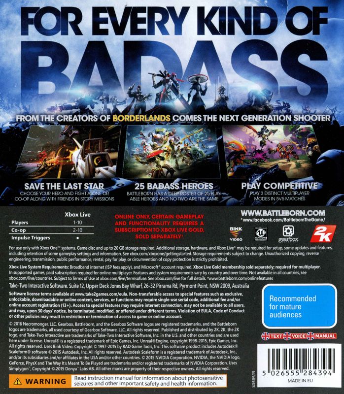 Back Cover for Battleborn (Xbox One)