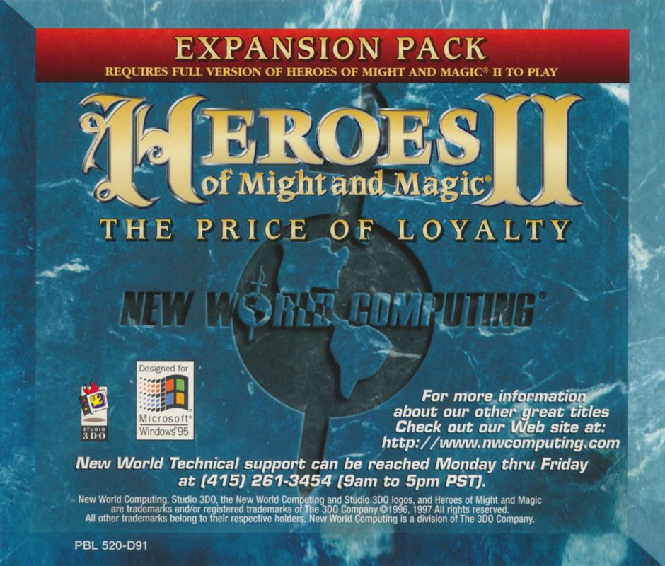 Other for Heroes of Might and Magic II: The Price of Loyalty (DOS and Windows): Jewel Case Back