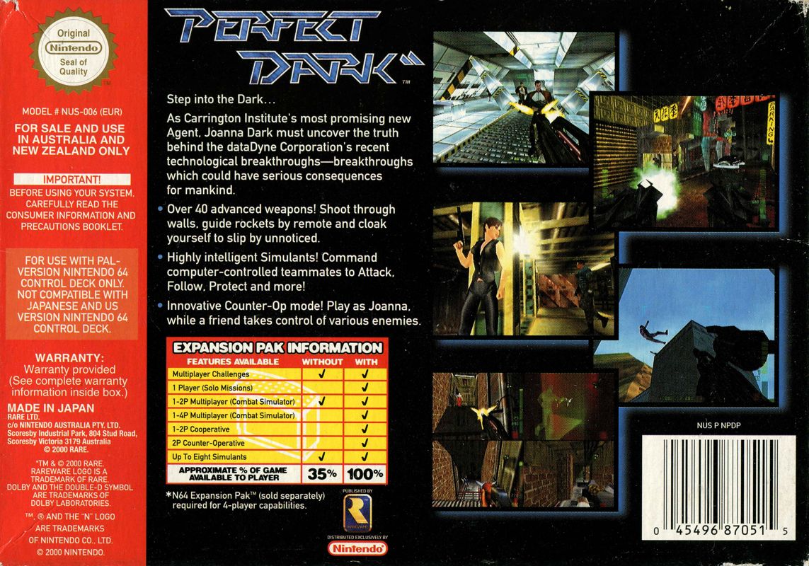 Back Cover for Perfect Dark (Nintendo 64)
