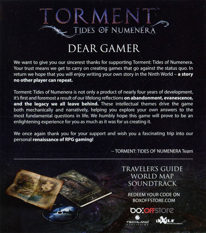 Extras for Torment: Tides of Numenera (Xbox One): DLC card - front