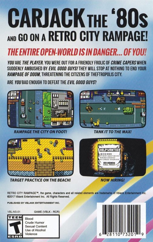 Other for Retro City Rampage: DX (Collector's Edition) (Nintendo Switch): Reversible Cover #4 - Back