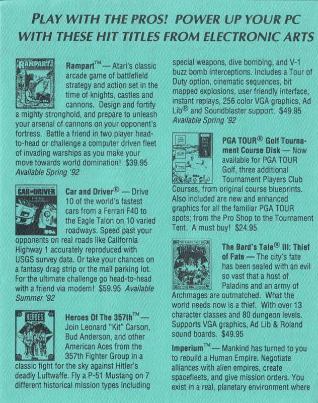 Advertisement for Rampart (DOS): EA Catalog