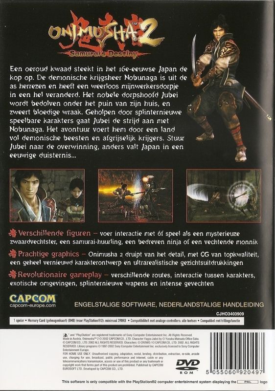 Back Cover for Onimusha 2: Samurai's Destiny (PlayStation 2)