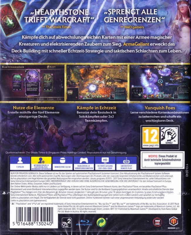Back Cover for ArmaGallant: Decks of Destiny (PlayStation 4)