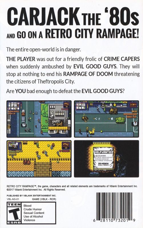 Other for Retro City Rampage: DX (Collector's Edition) (Nintendo Switch): Reversible Cover #1 - Back
