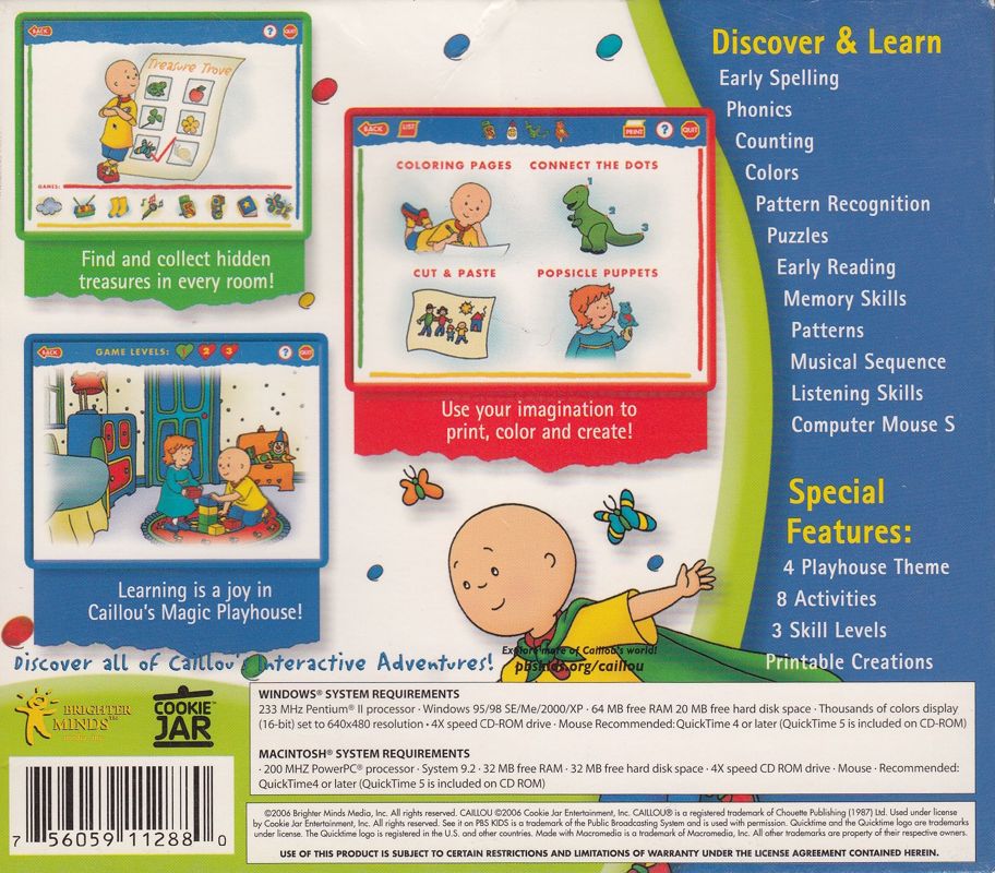 Back Cover for Caillou: Magic Playhouse (Macintosh and Windows) (2006 re-release)