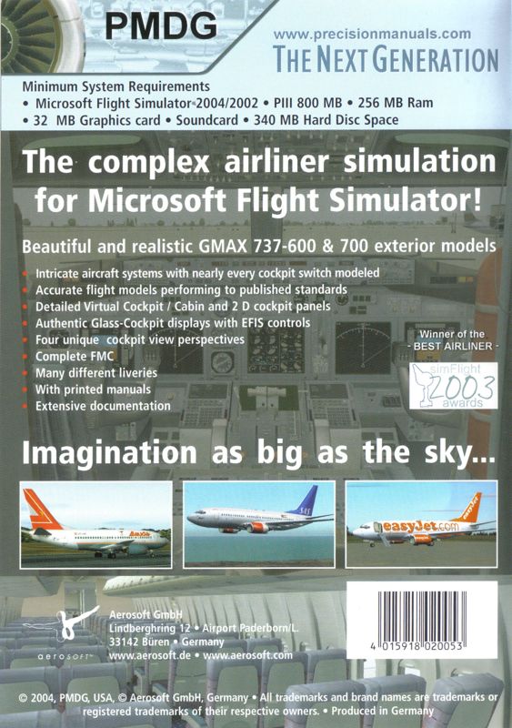 Back Cover for 737 NG: 600 / 700 (Windows)