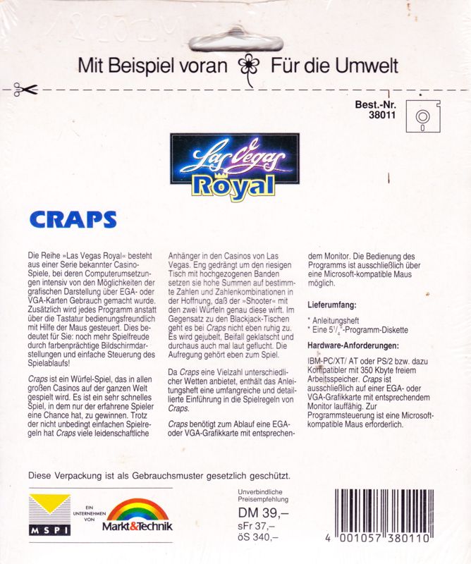 Back Cover for Casino Craps (DOS)