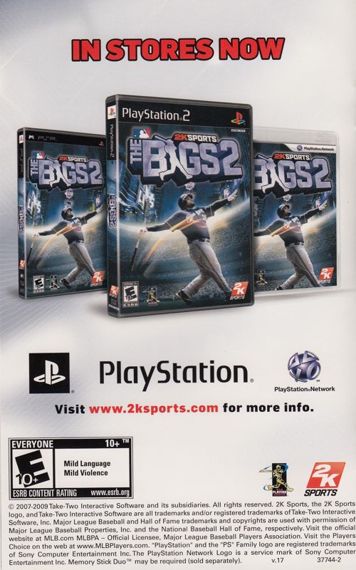 Manual for Major League Baseball 2K10 (PlayStation 2): Back