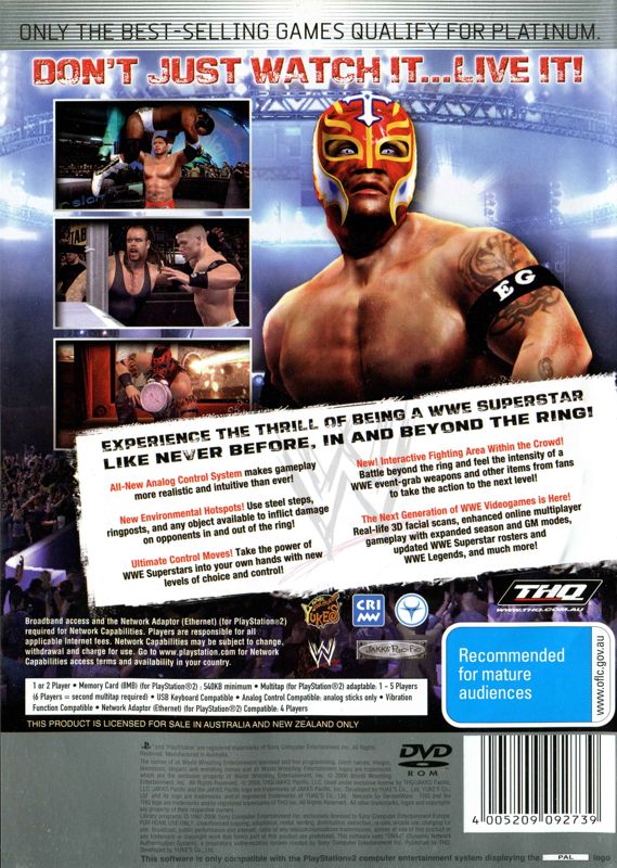 Back Cover for WWE Smackdown vs. Raw 2007 (PlayStation 2) (Platinum release)