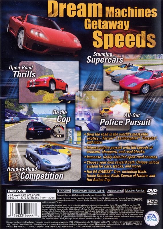 Back Cover for Need for Speed: Hot Pursuit 2 (PlayStation 2)