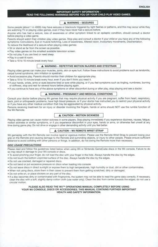 Extras for Sleepover Party (Wii): Health and safety precautions booklet - back