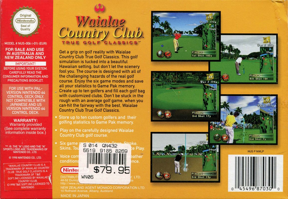 Back Cover for True Golf Classics: Waialae Country Club (Nintendo 64)