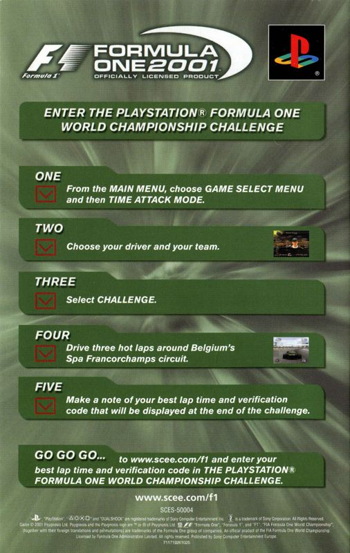 Manual for Formula One 2001 (PlayStation 2): Back