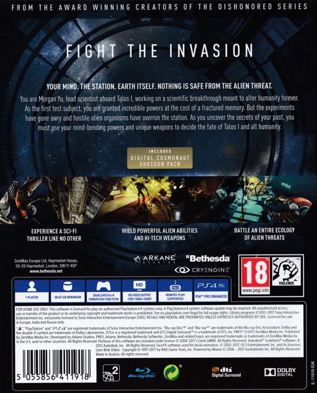 Back Cover for Prey (PlayStation 4)