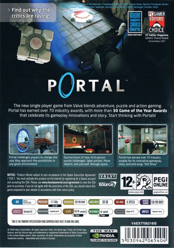 Back Cover for Portal (Windows) (English European version)